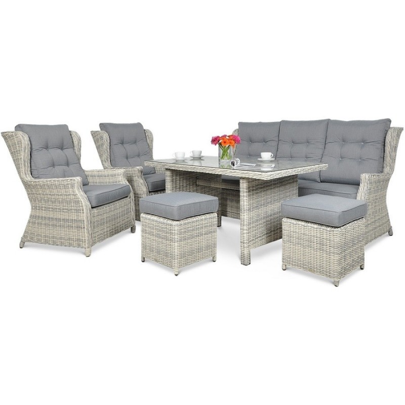Lauko baldų komplektas TRAVENTO DINING 3 + PUFY WHITE GREY