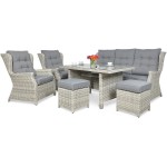 Lauko baldų komplektas TRAVENTO DINING 3 + PUFAI WHITE GREY