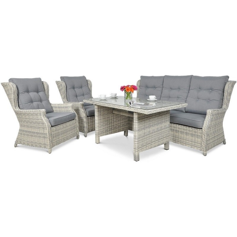 Lauko baldų komplektas TRAVENTO DINING 3 + PUFY WHITE GREY