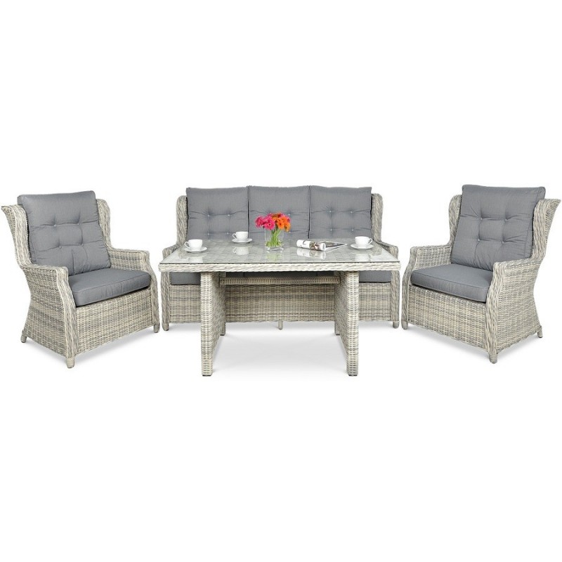 Lauko baldų komplektas TRAVENTO DINING 3 + PUFY WHITE GREY