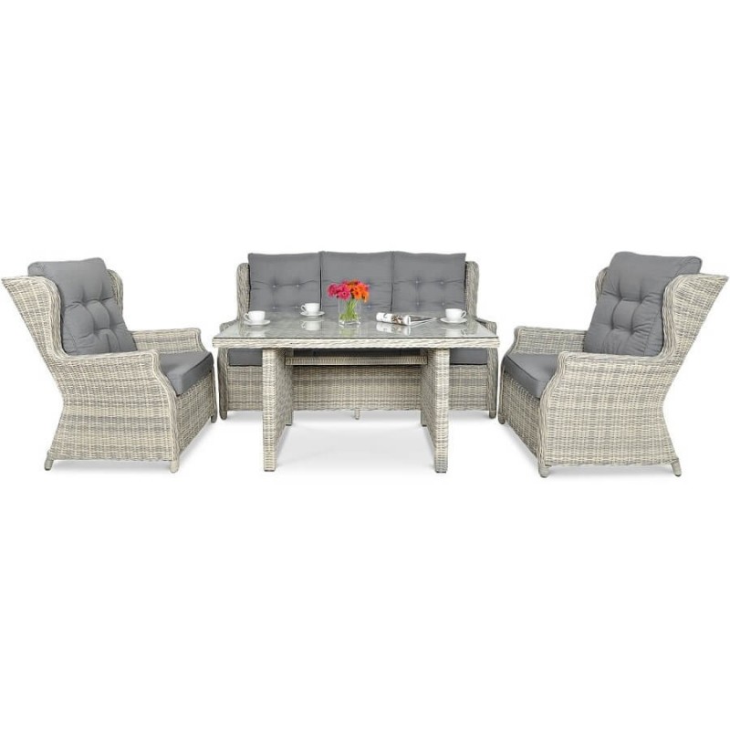 Lauko baldų komplektas TRAVENTO DINING 3 + PUFY WHITE GREY