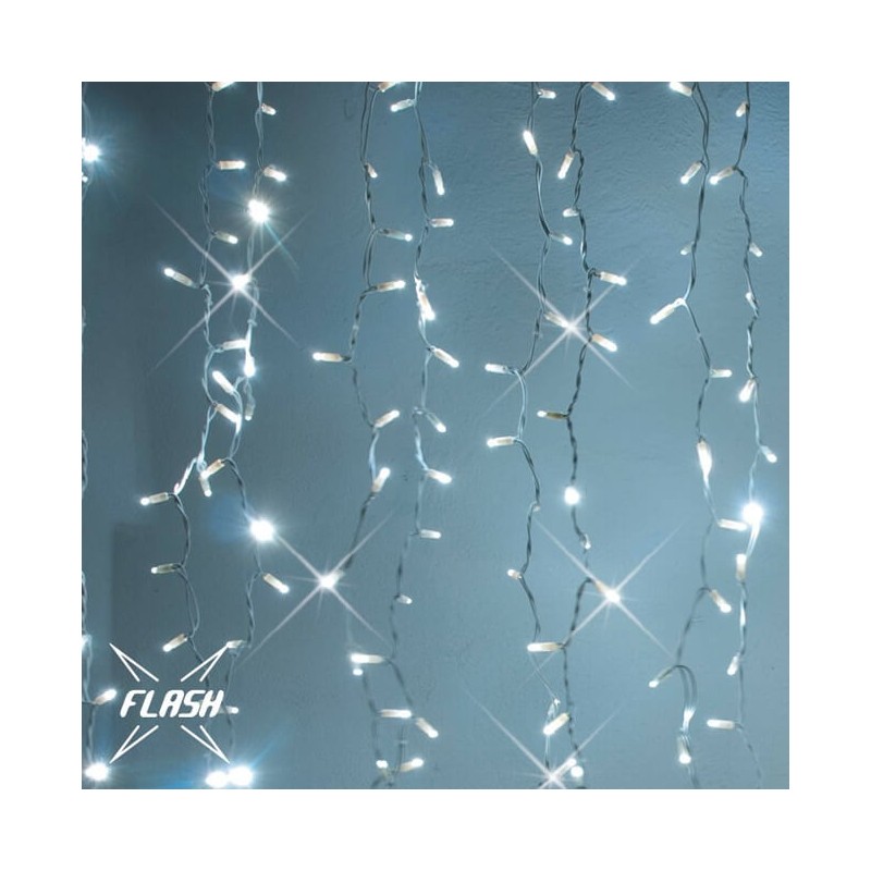 LED girlianda užuolaida 150 diodų 1 m H 1,5 m šaltai balta FLASH