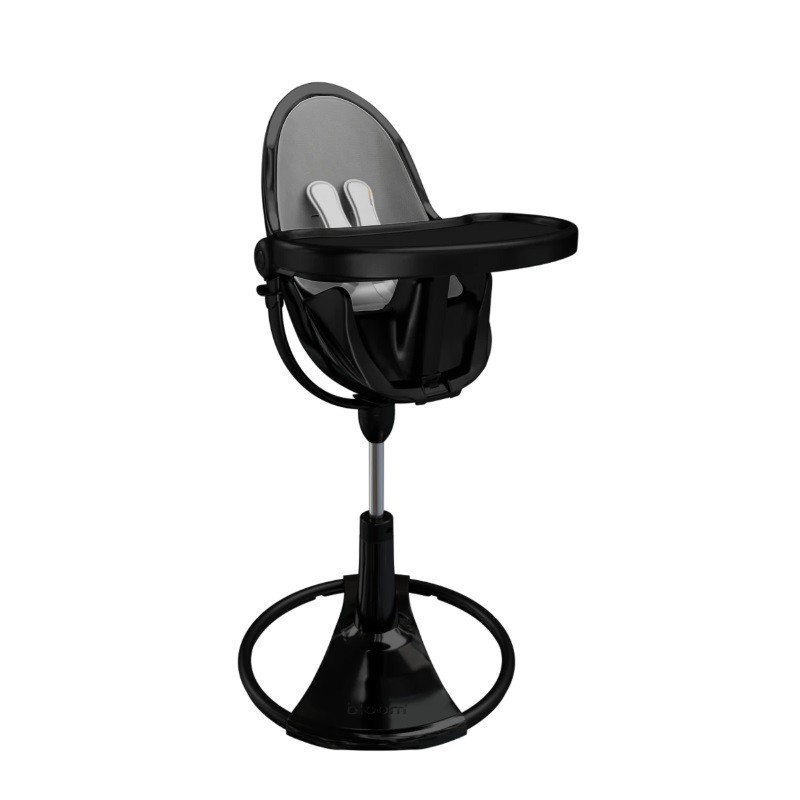 Maitinimo kėdutė "Bloom Fresco Chrome black" + pilkas įdėklas