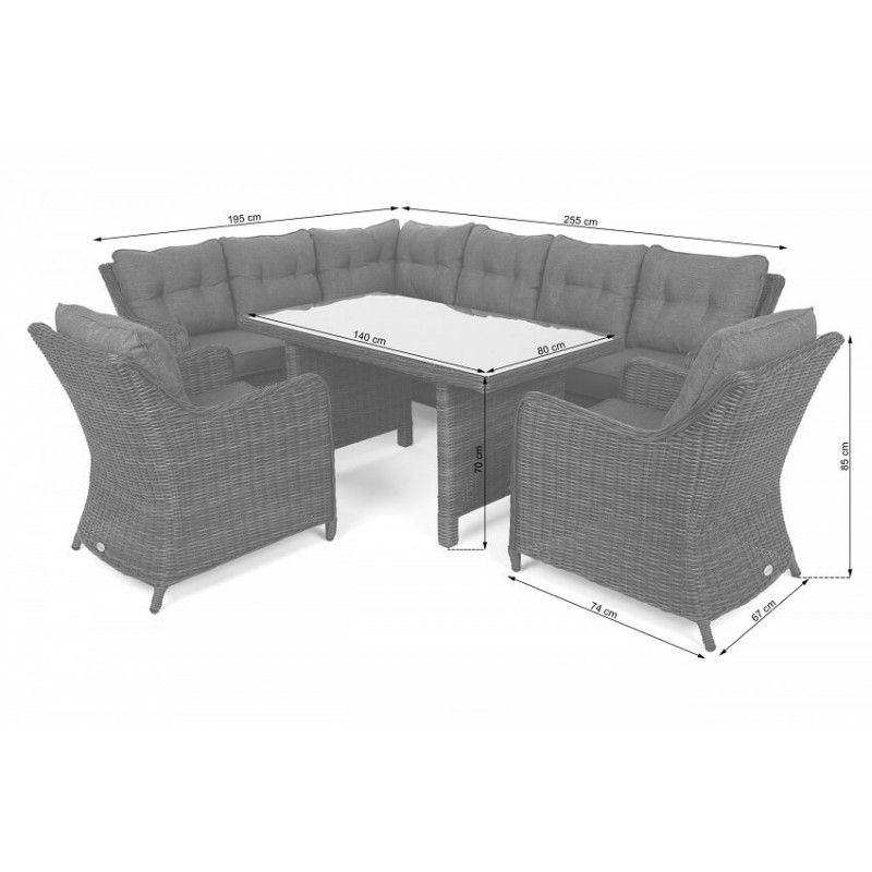 Lauko baldų komplektas KALIFORNIA DINING LIGHT GREY/GREY MELANGE (kairinis)