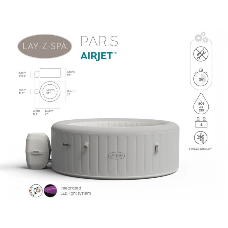 BESTWAY baseinas Lay-Z-Spa PARIS su LED 6 žmonėms