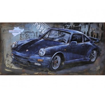 3D metalo paveikslas Mėlynas sportinis automobilis, 60x120x6