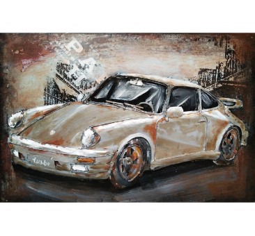 3D metalo paveikslas Sidabrinis sportinis automobilis, 60x40