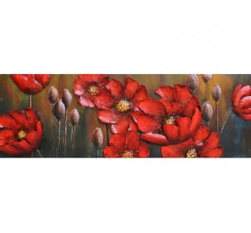 3D metalo paveikslas Raudonos gėlės, 50x150x6