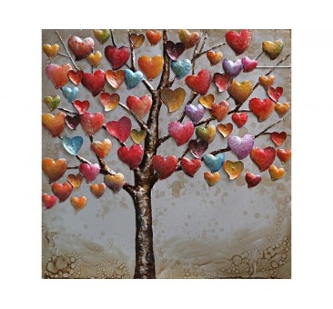 3D metalo paveikslas Širdžių medis, 60x60