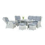 Lauko baldai BALTIMORE DINING WHITE GREY + pufai