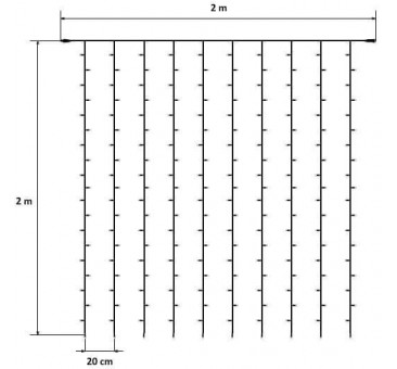 LED užuolaida HOBBY LINE 2x2m,  šiltai balta, 200 diodų