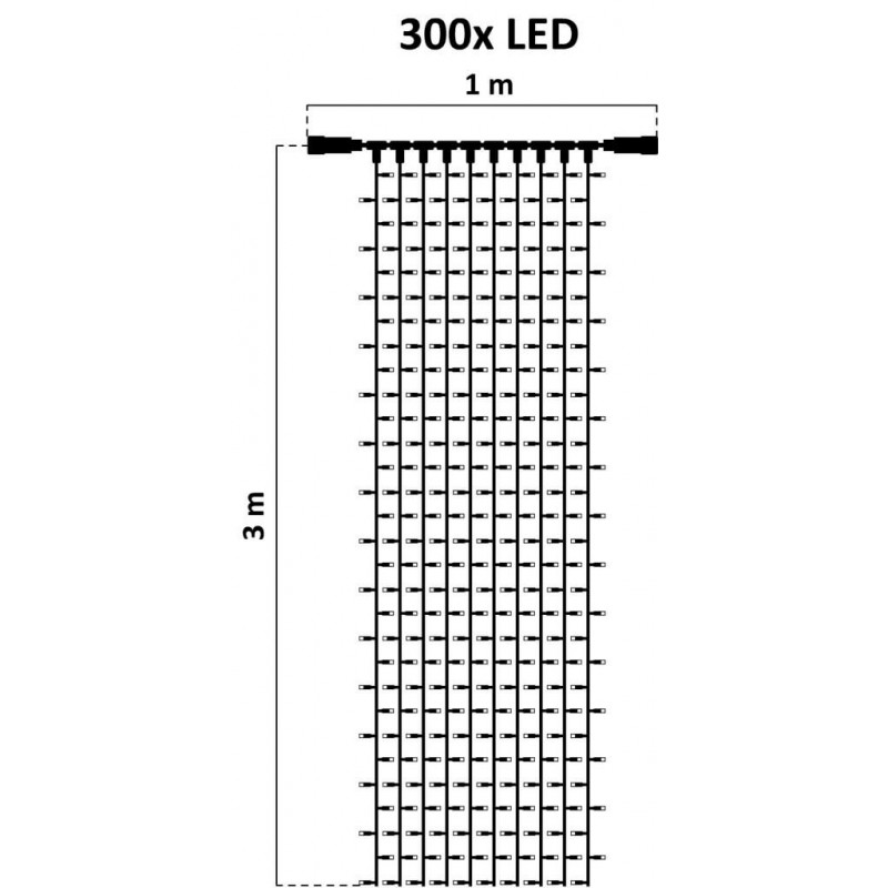 LED girlianda užuolaida 300 diodų 1 m H 3 m šiltai balta