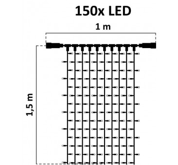 LED girlianda užuolaida 150 diodų 1 m H 1,5 m šiltai balta