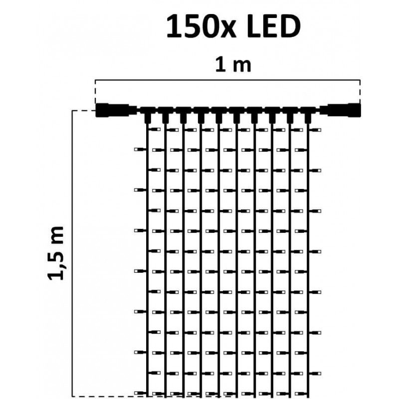 LED girlianda užuolaida 150 diodų 1 m H 1,5 m šiltai balta