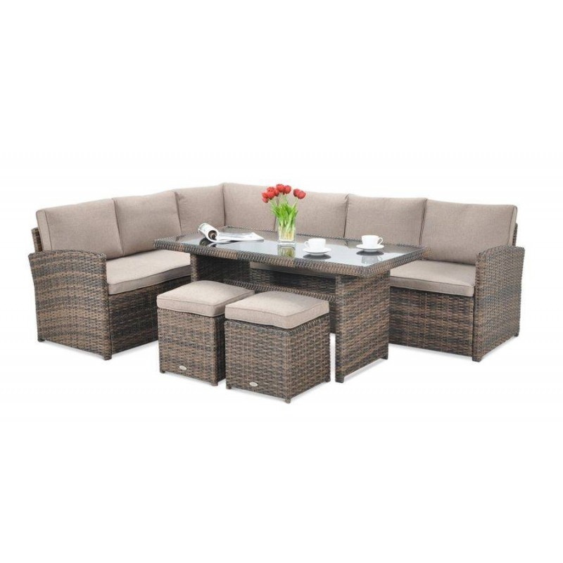 Lauko baldų komplektas SALO + pufai brown