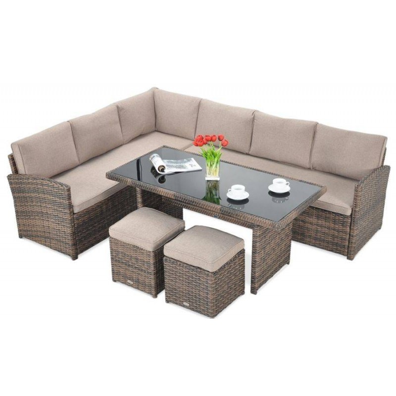 Lauko baldų komplektas SALO + pufai brown
