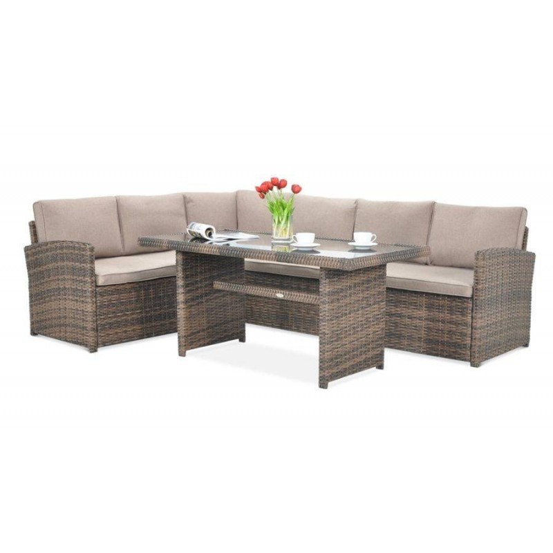 Lauko baldų komplektas SALO + pufai brown