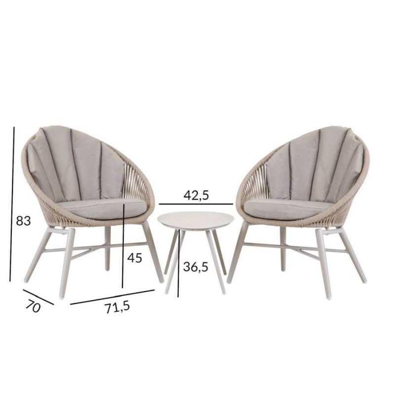 Baldų komplektas SHELLY staliukas + 2 kėdės pilkas