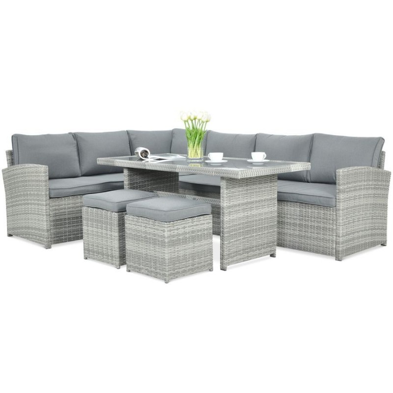 Lauko baldų komplektas SALO + pufai stone grey