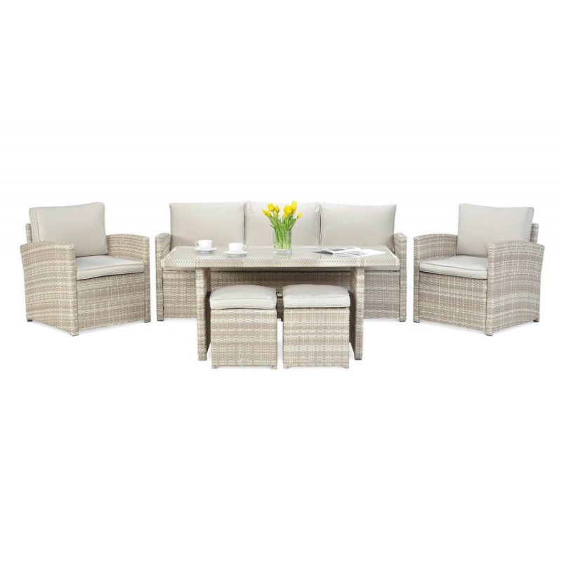 Lauko baldų komplektas BORNEO Beige + pufai