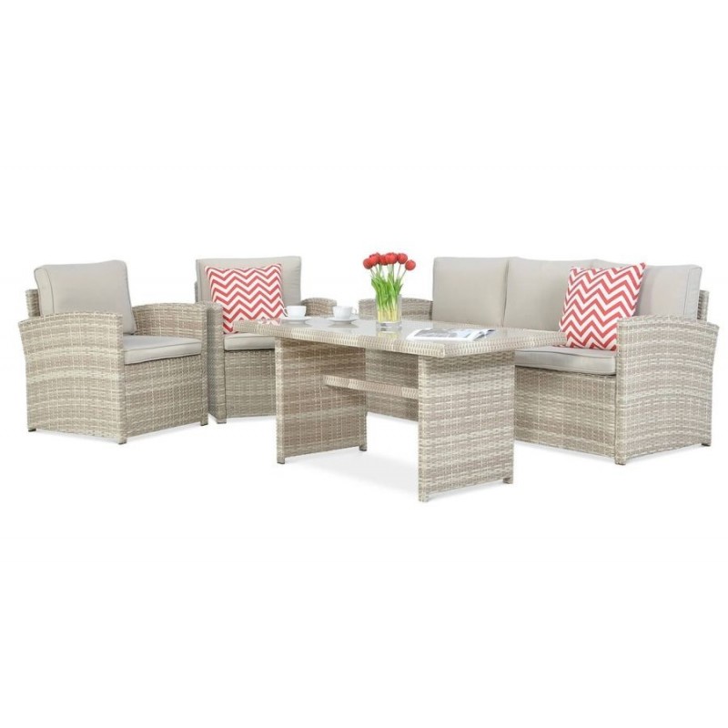 Lauko baldų komplektas BORNEO Beige + pufai