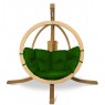 Medinis pakabinamas krėslas su stovu RIO, žalios spalvos pagalvėlė