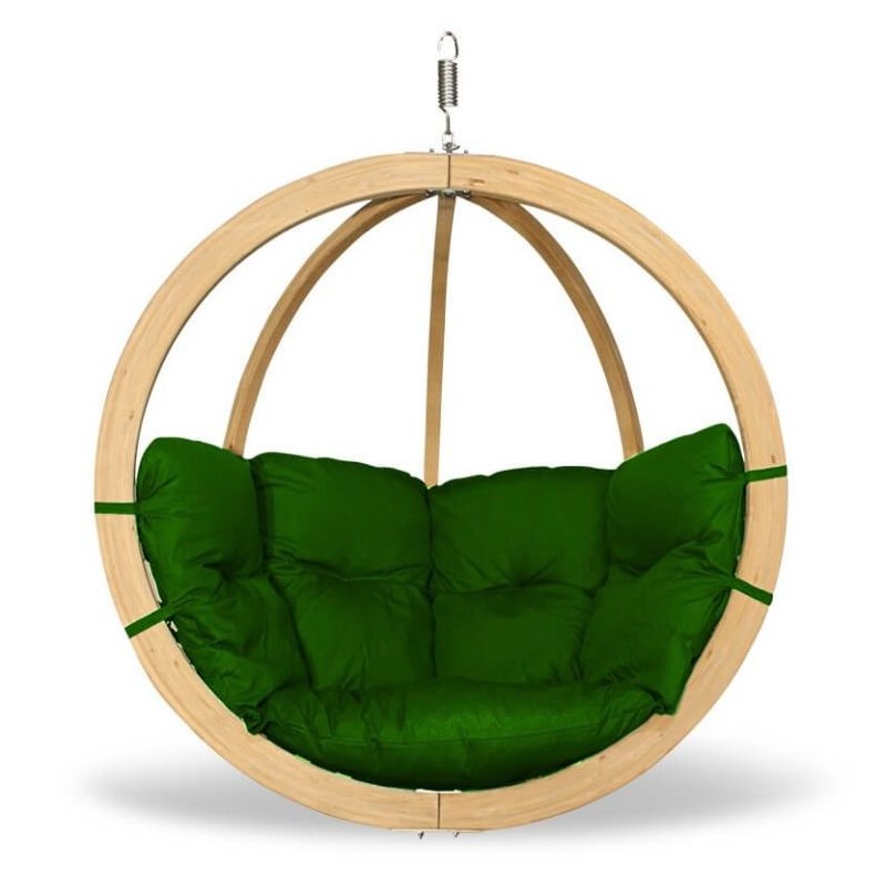 Medinis pakabinamas krėslas su stovu RIO, žalios spalvos pagalvėlė