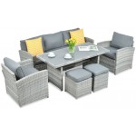 Lauko baldų komplektas BORNEO Stone grey + pufai