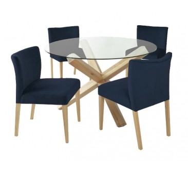 Valgomojo komplektas TURIN stalas su 4 kėdėmis mėlynas