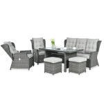 Lauko baldai BALTIMORE DINING DARK GREY + pufai