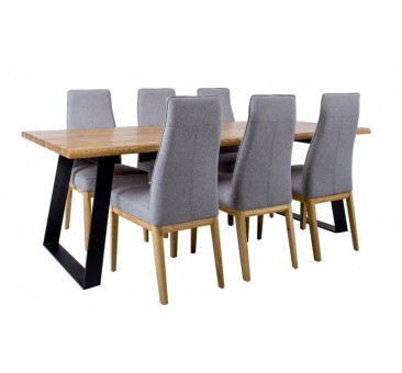 Valgomojo komplektas ROTTERDAM stalas su 6 kėdėmis, pilkas