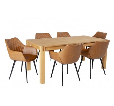 Valgomojo komplektas CHICAGO NEW III stalas su 6 kėdėmis, rudas
