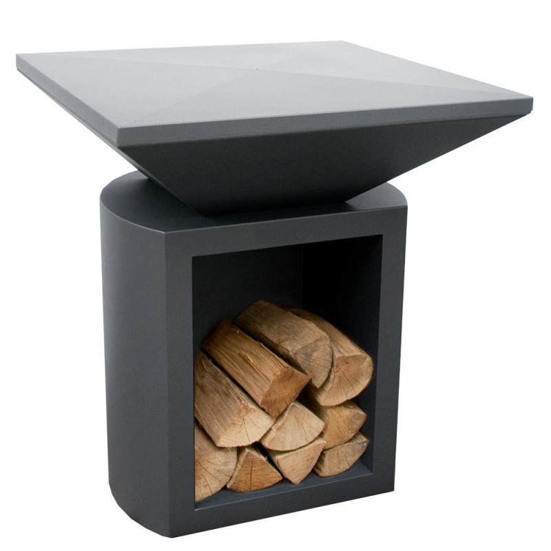 Lauko kepsninė su malkų dėtuve, anglies plieno paviršiumi, graphite