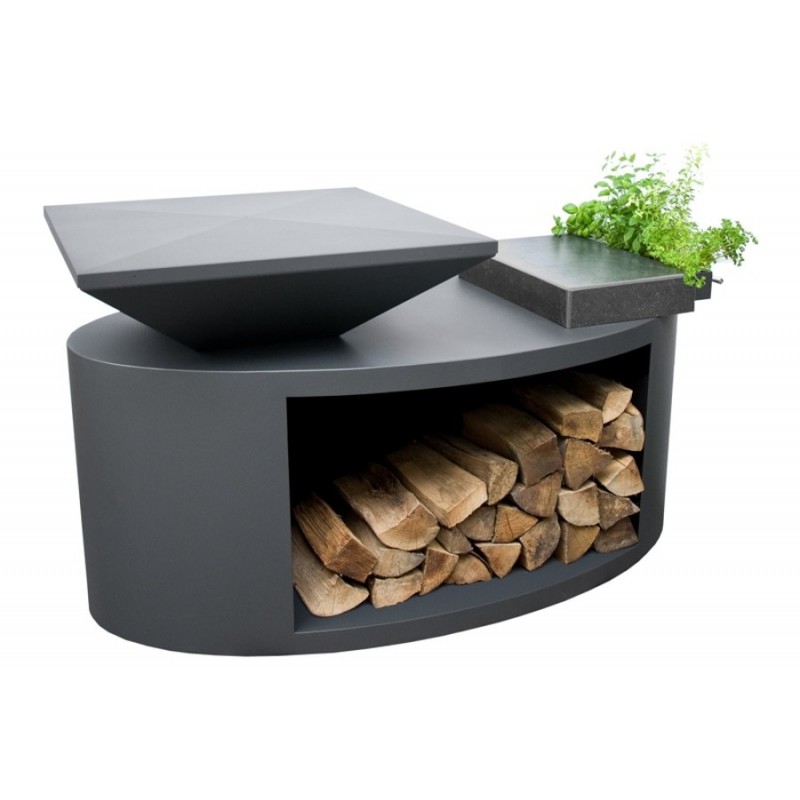 Lauko kepsninė su malkų dėtuve 3, anglies plieno paviršiumi, graphite