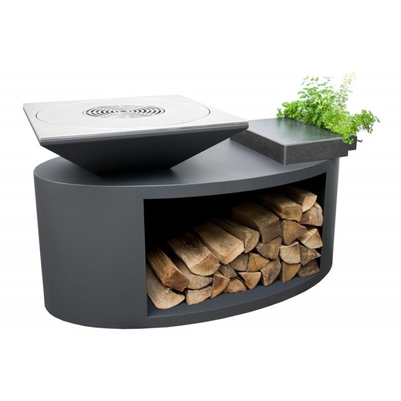 Lauko kepsninė su malkų dėtuve 3, anglies plieno paviršiumi, graphite