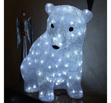 Dekoracija LED sėdintis meškiukas 40cm, šaltai baltos spalvos