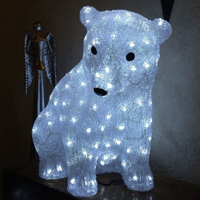 Dekoracija LED sėdintis meškiukas 40cm, šaltai baltos spalvos