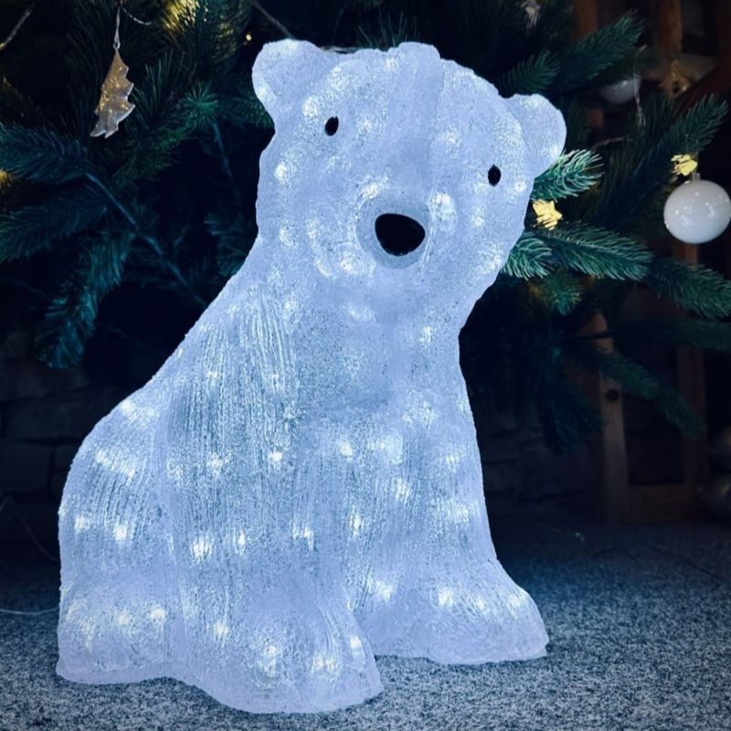 Dekoracija LED sėdintis meškiukas 40cm, šaltai baltos spalvos