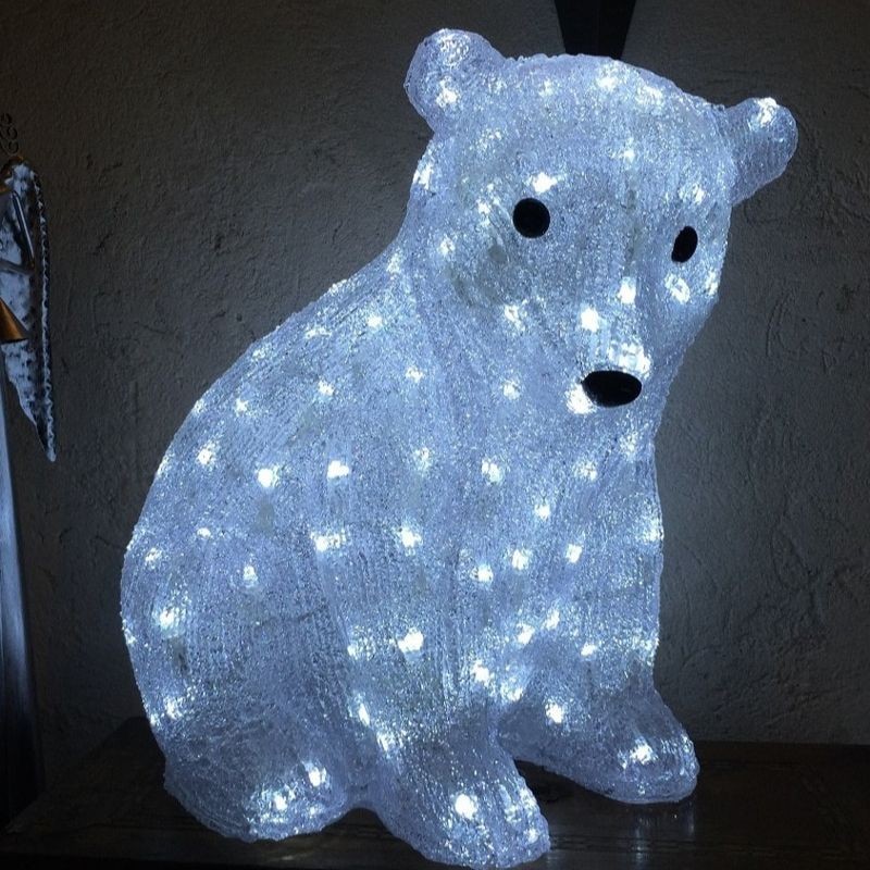 Dekoracija LED sėdintis meškiukas 40cm, šaltai baltos spalvos