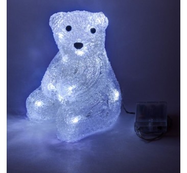 LED dekoracija su baterijomis sėdintis meškiukas 18cm, šaltai baltos spalvos