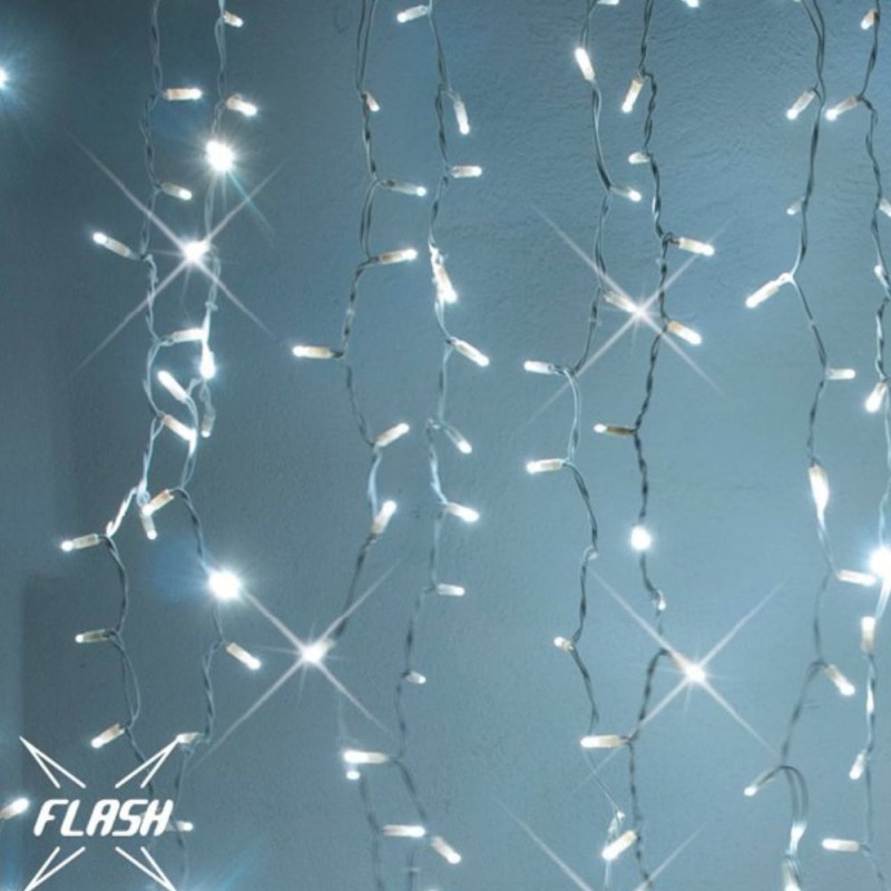 LED girlianda užuolaida 300 diodų 1 m H 8 m šaltai balta FLASH