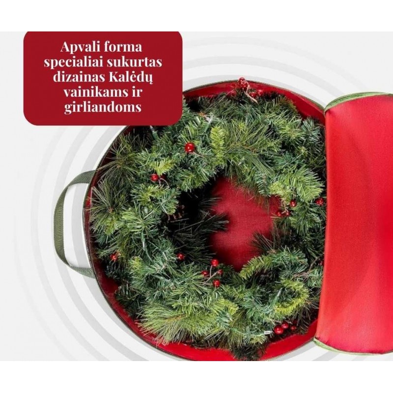 Kalėdinio vainiko saugojimo krepšys, raudonas, Ø65xH15cm