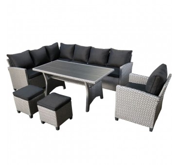 Lauko baldų komplektas LAROS su pufais ir foteliu BLACK/GREY