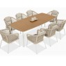 Valgomojo lauko baldų komplektas MORA stalas su 8 kėdėmis, smėlinė