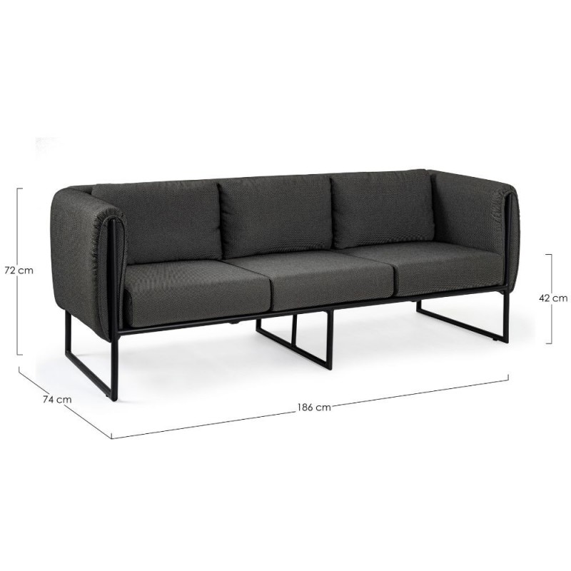 Trivietė lauko sofa PIXEL CHARCOAL 186x74x72cm.