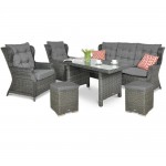 Lauko baldų komplektas TRAVENTO DINING 3 + pufai DARK GREY