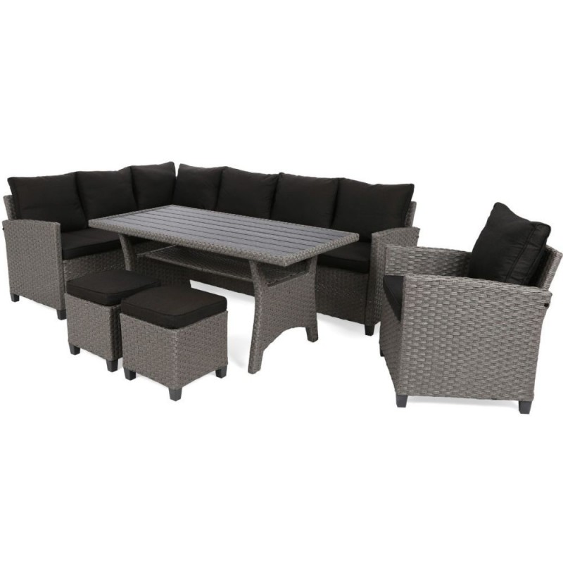 Lauko baldų komplektas LAROS su pufais ir foteliu BLACK/GREY