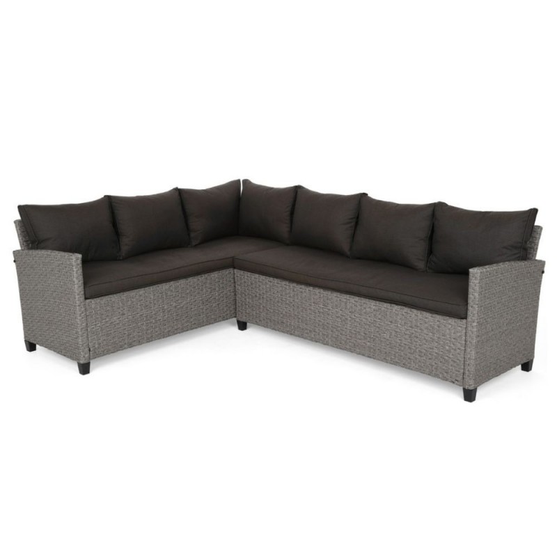 Lauko baldų komplektas LAROS su pufais ir foteliu BLACK/GREY