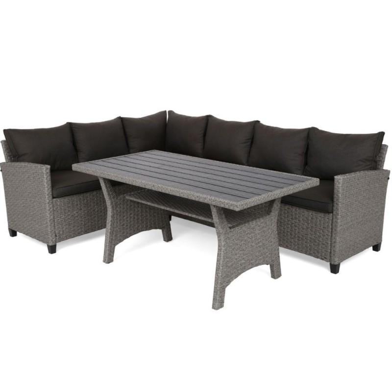 Lauko baldų komplektas LAROS su pufais ir foteliu BLACK/GREY
