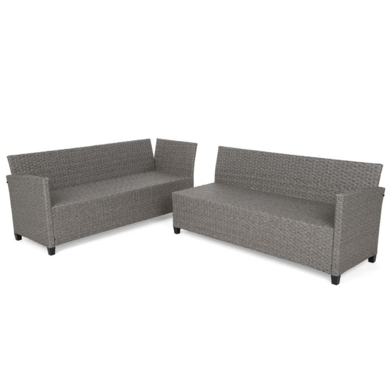 Lauko baldų komplektas LAROS su pufais ir foteliu BLACK/GREY